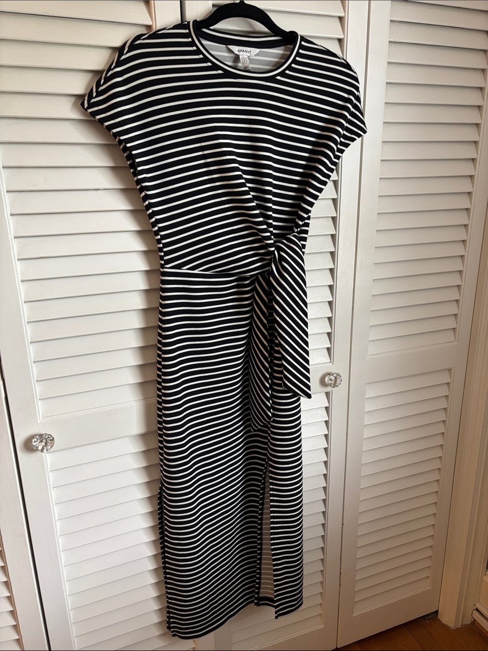 SPANX Black & White Striped Knot-Front Maxi Dress